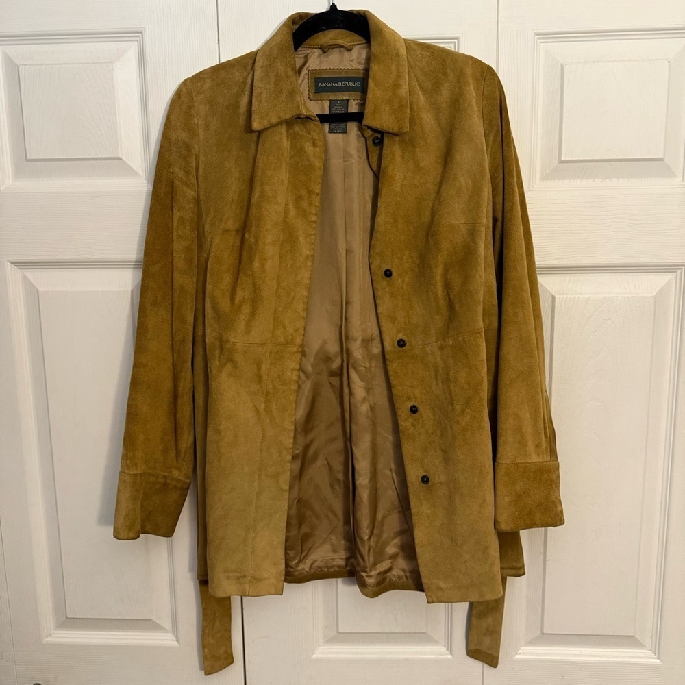Banana Republic Vintage Suede 100% Leather Button Tie Trench Coat Small